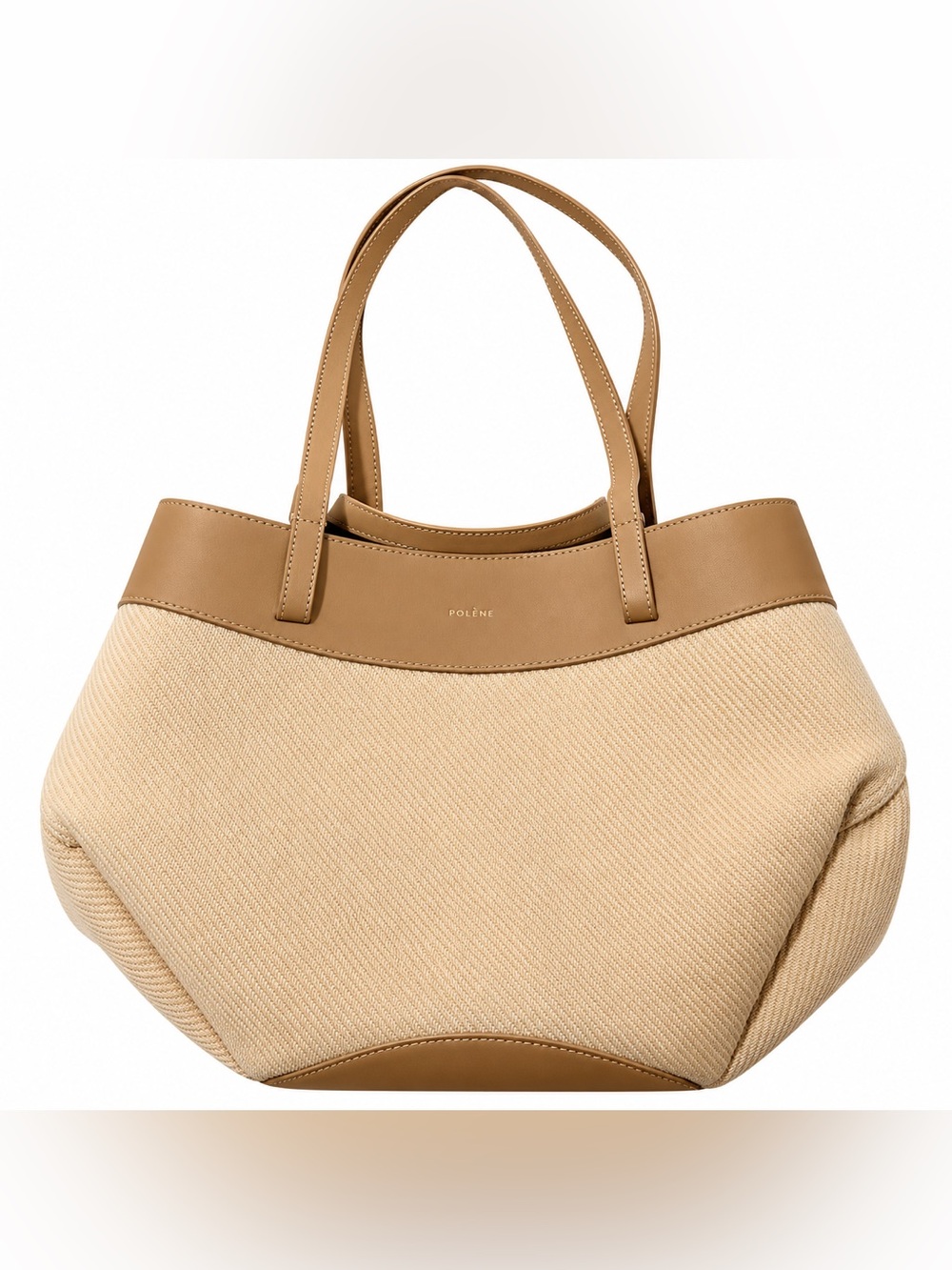 Polène Cyme Edition Large Tote Cream Canvas Tan Leather Shoulder Bag